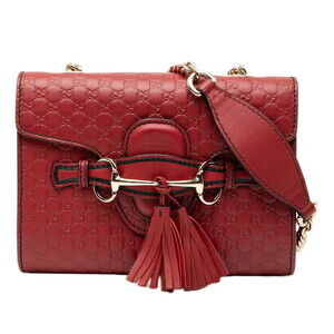 Gucci Guccissima Emily Horsebit Chain Shoulder Bag Red Gold Leather